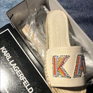 Karl Lagerfeld Cream Sandals with Multicolor Embellishments